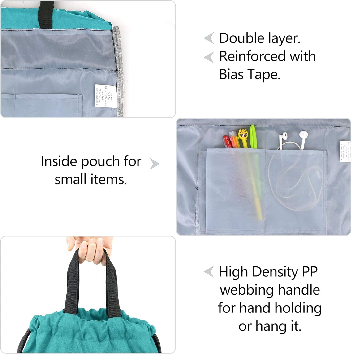 Gym Backpack Sports Bag String Bag Drawstring Backpack W 2 Zipper Pockets Cinch Draw String Back Sack for Men Women W Pouch Cute Workout Bag Sinch Sack Washable Sturdy