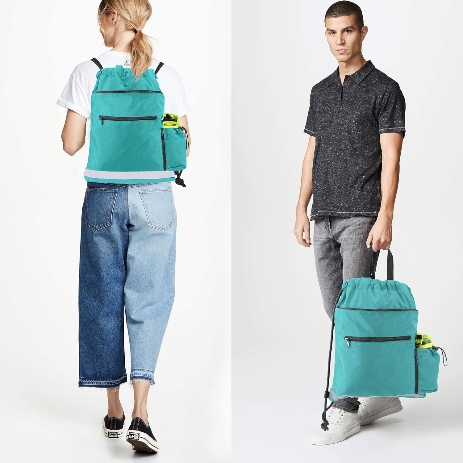 Gym Backpack Sports Bag String Bag Drawstring Backpack W 2 Zipper Pockets Cinch Draw String Back Sack for Men Women W Pouch Cute Workout Bag Sinch Sack Washable Sturdy