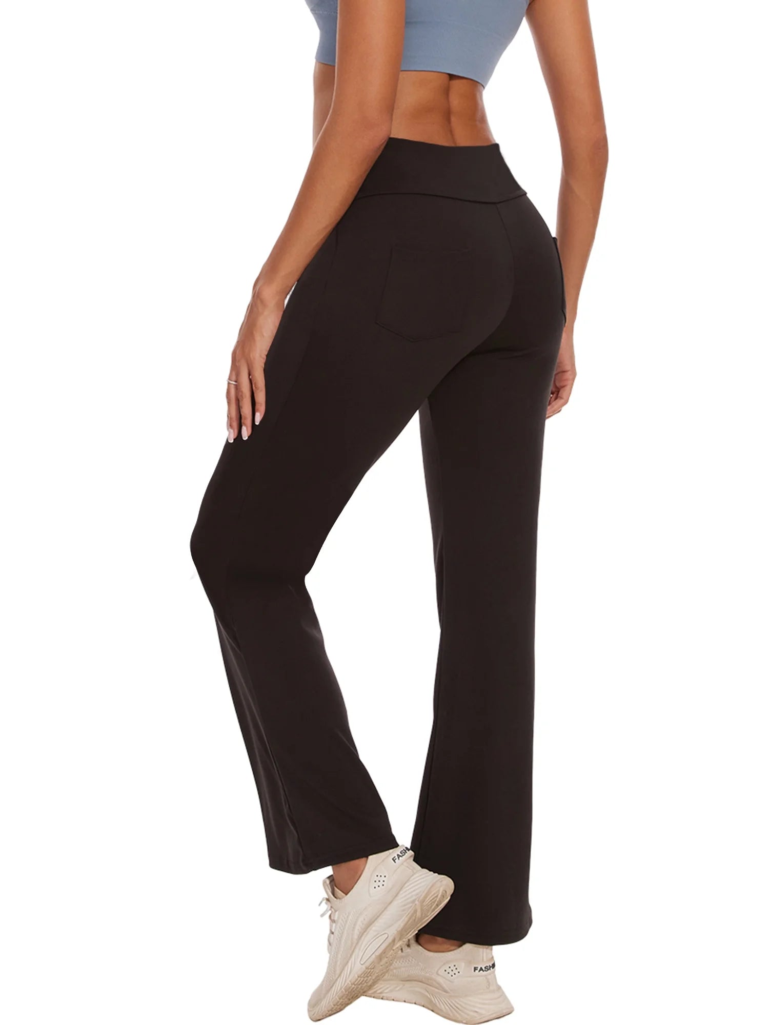 Womens Bootcut Yoga Pants with Pockets High Waist Bootleg Trousers Workout Gym Flare Legging Activewear Black 3XL