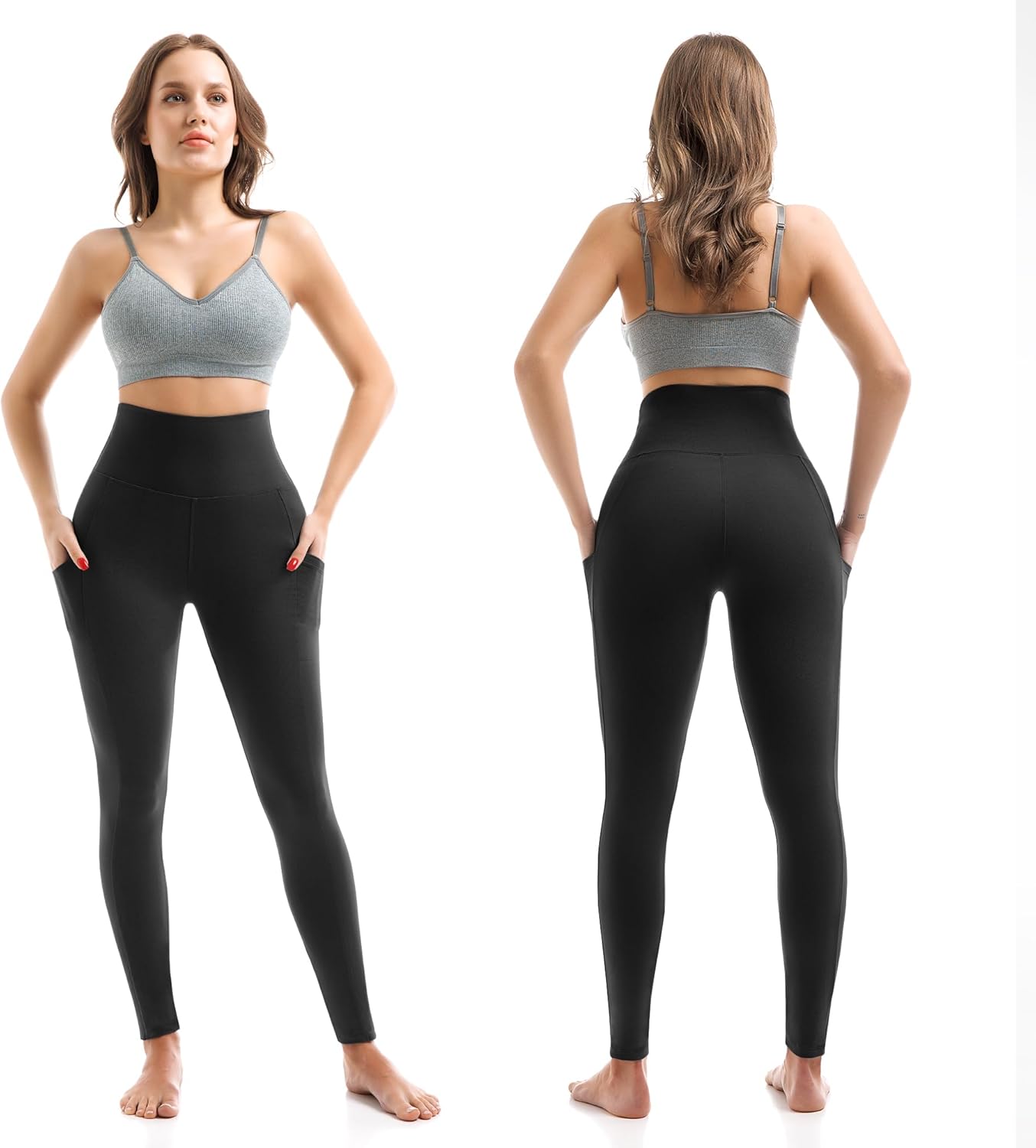 High Waisted Leggings with Pockets Women, Full Length Capri Buttery Soft Stretchy Yoga Pants