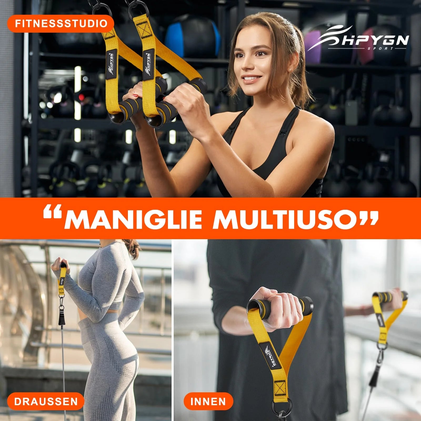 Gym Exercise Handles, Replacement Handle Attachments, Resistance Band and Strength Trainer for Pilates, Yoga, Strength Trainer, Pull down Home Gym