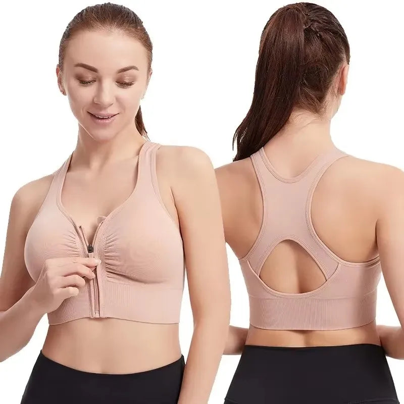Women'S Sports Bra Fitness Top Front Zipper Design Sports Vest Fashionable Bra Yoga Gym Sports Bra