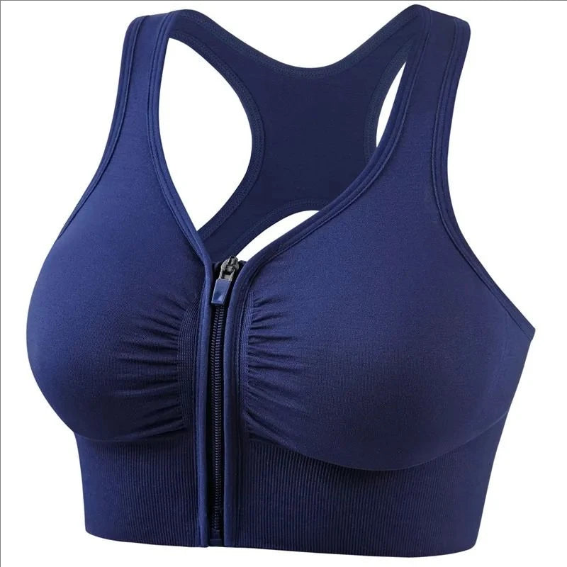 Women'S Sports Bra Fitness Top Front Zipper Design Sports Vest Fashionable Bra Yoga Gym Sports Bra