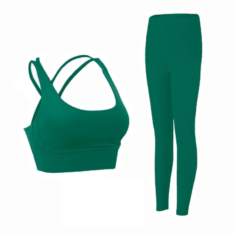 2 Piece Yoga Clothes Women'S Tracksuit Athletic Wear Pilates Fitness Suit Gym Workout Push up Clothes Sports Bra Leggings Suit