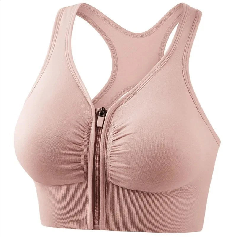 Women'S Sports Bra Fitness Top Front Zipper Design Sports Vest Fashionable Bra Yoga Gym Sports Bra