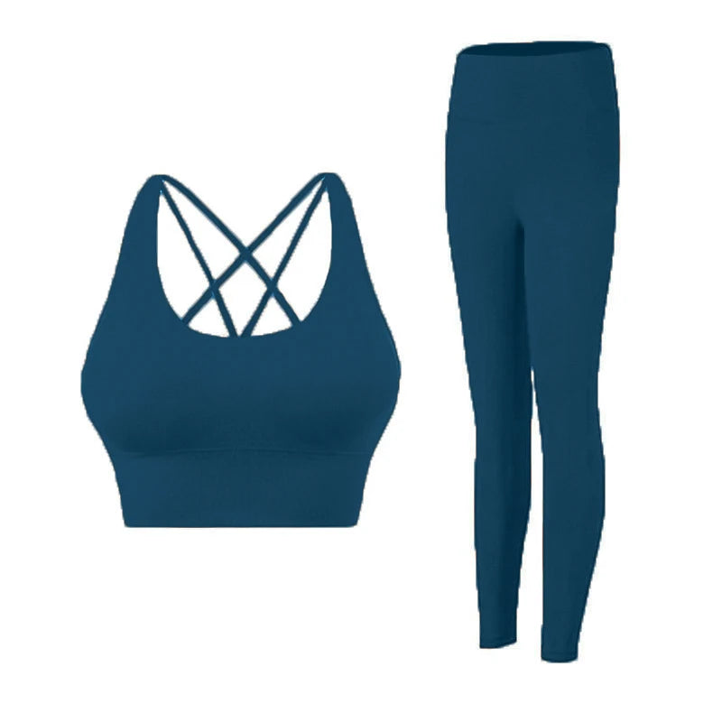 2 Piece Yoga Clothes Women'S Tracksuit Athletic Wear Pilates Fitness Suit Gym Workout Push up Clothes Sports Bra Leggings Suit