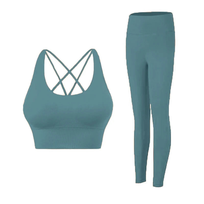 2 Piece Yoga Clothes Women'S Tracksuit Athletic Wear Pilates Fitness Suit Gym Workout Push up Clothes Sports Bra Leggings Suit