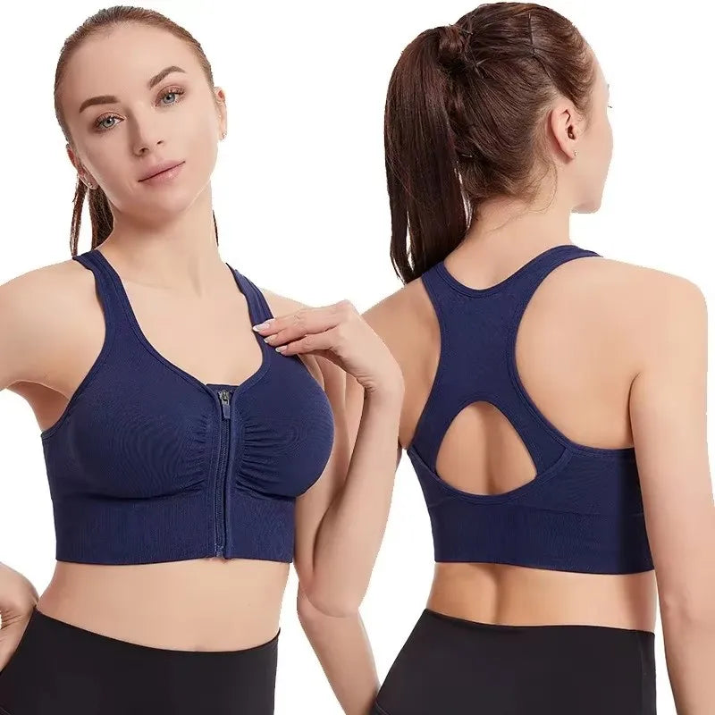 Women'S Sports Bra Fitness Top Front Zipper Design Sports Vest Fashionable Bra Yoga Gym Sports Bra