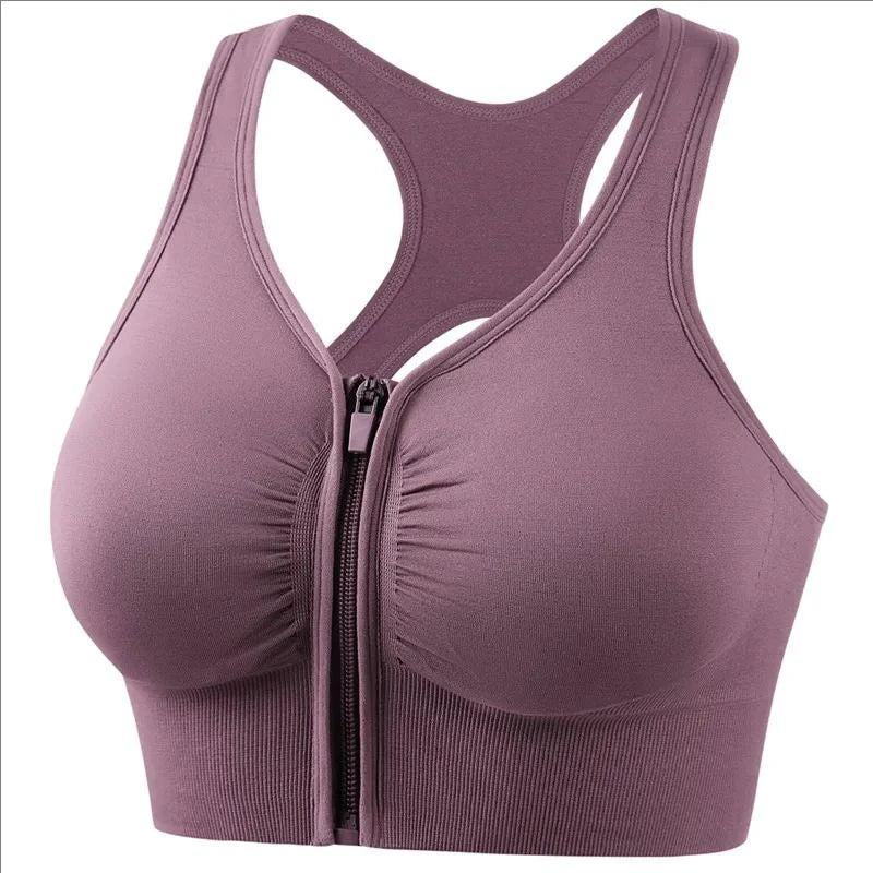 Women'S Sports Bra Fitness Top Front Zipper Design Sports Vest Fashionable Bra Yoga Gym Sports Bra