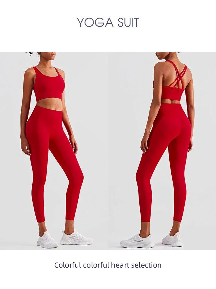 2 Piece Yoga Clothes Women'S Tracksuit Athletic Wear Pilates Fitness Suit Gym Workout Push up Clothes Sports Bra Leggings Suit