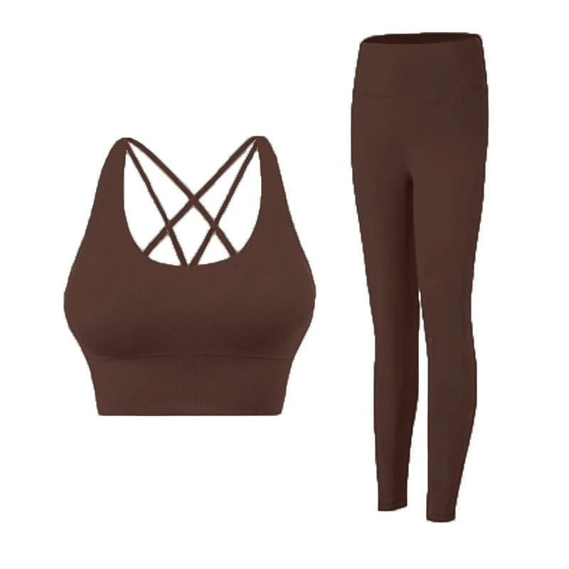 2 Piece Yoga Clothes Women'S Tracksuit Athletic Wear Pilates Fitness Suit Gym Workout Push up Clothes Sports Bra Leggings Suit