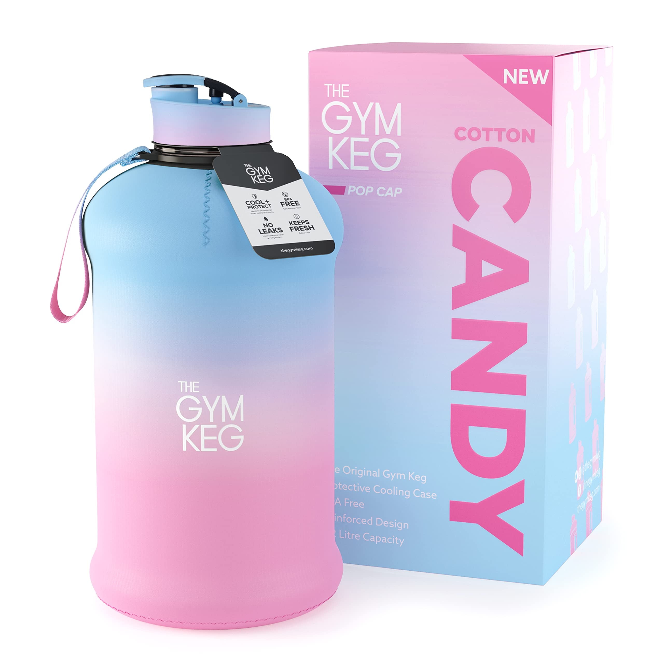 Insulated Water Bottle 2.2 L Black Neoprene with Carry Handle & Leakproof Cap