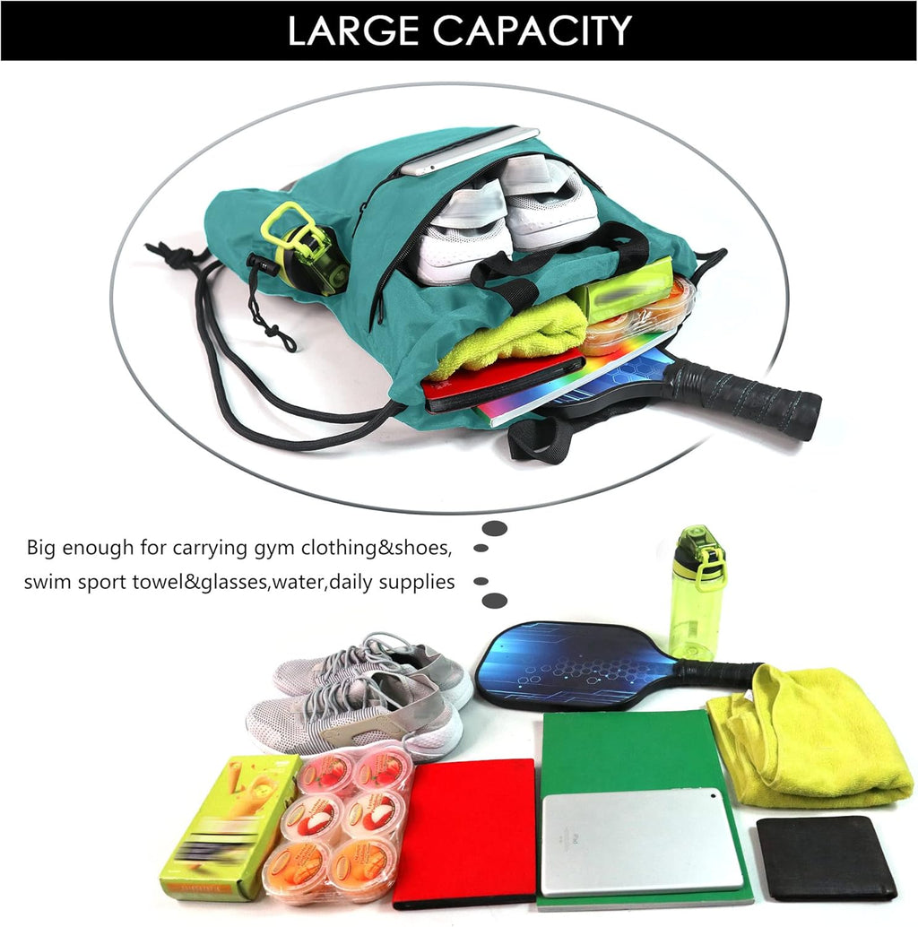 Gym Backpack Sports Bag String Bag Drawstring Backpack W 2 Zipper Pockets Cinch Draw String Back Sack for Men Women W Pouch Cute Workout Bag Sinch Sack Washable Sturdy