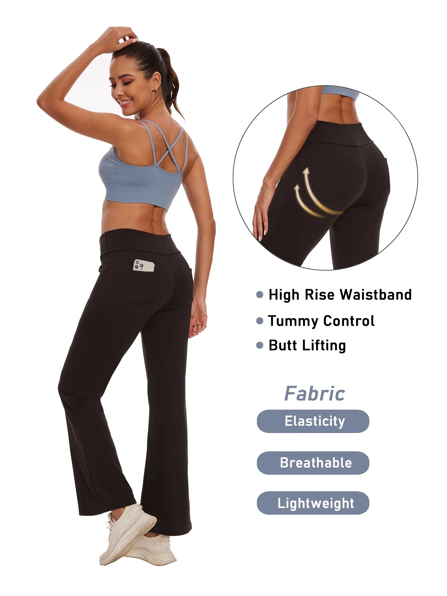 Womens Bootcut Yoga Pants with Pockets High Waist Bootleg Trousers Workout Gym Flare Legging Activewear Black 3XL