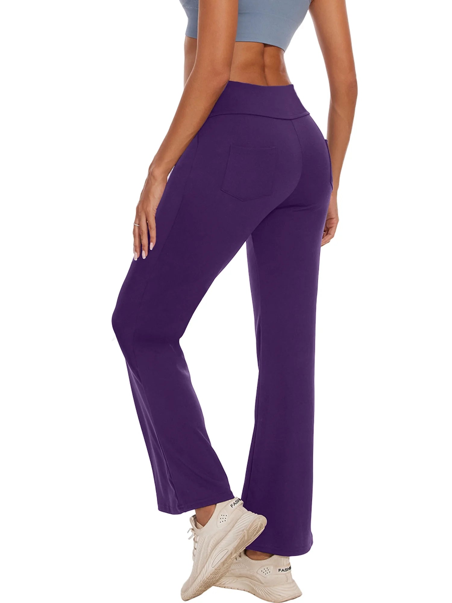 Womens Bootcut Yoga Pants with Pockets High Waist Bootleg Trousers Workout Gym Flare Legging Activewear Purple L