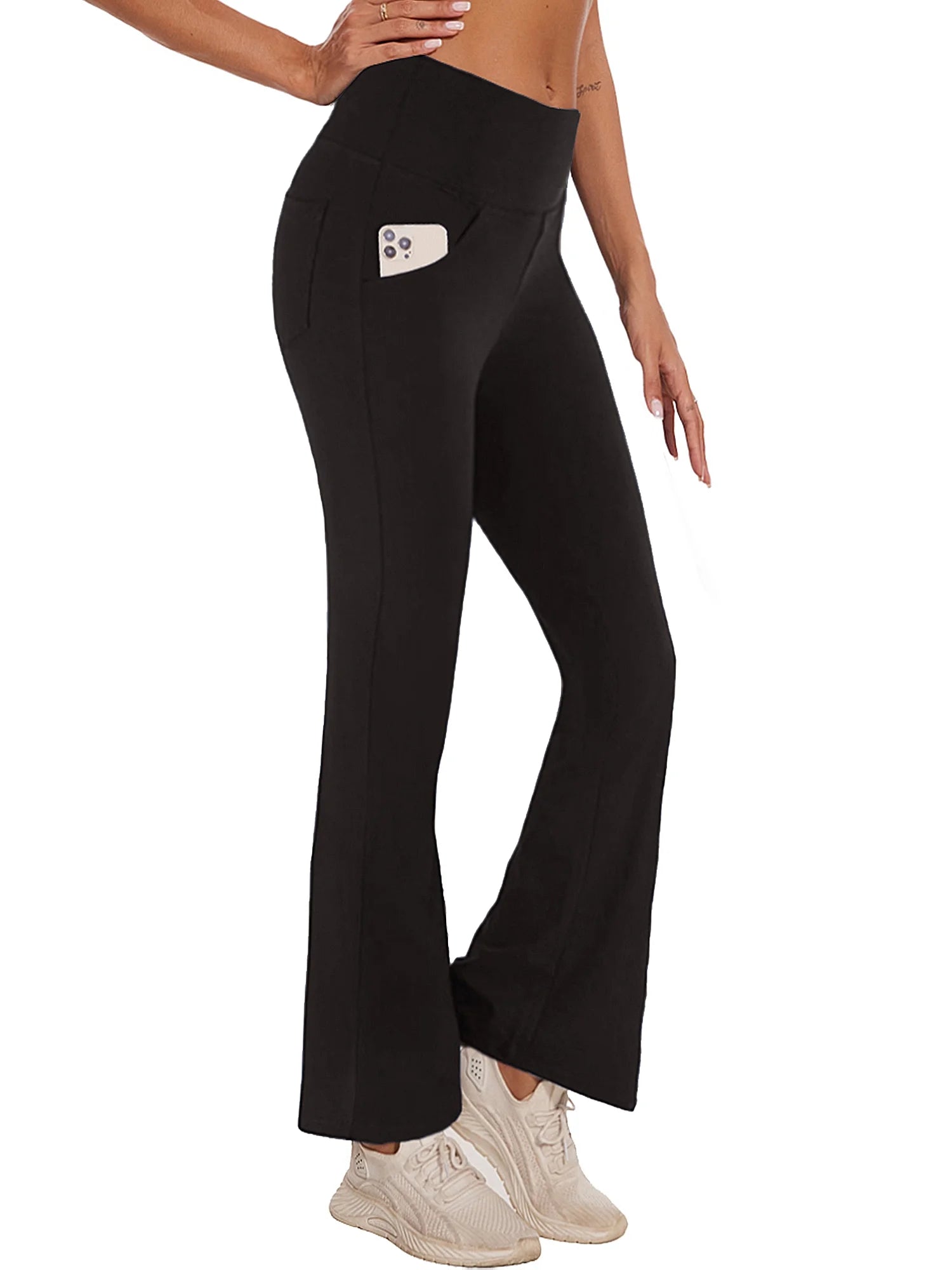Womens Bootcut Yoga Pants with Pockets High Waist Bootleg Trousers Workout Gym Flare Legging Activewear Black 3XL